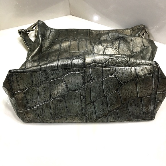 Pewter Kate Landry Leather Croc Shoulder Bag Purse - Picture 5 of 8